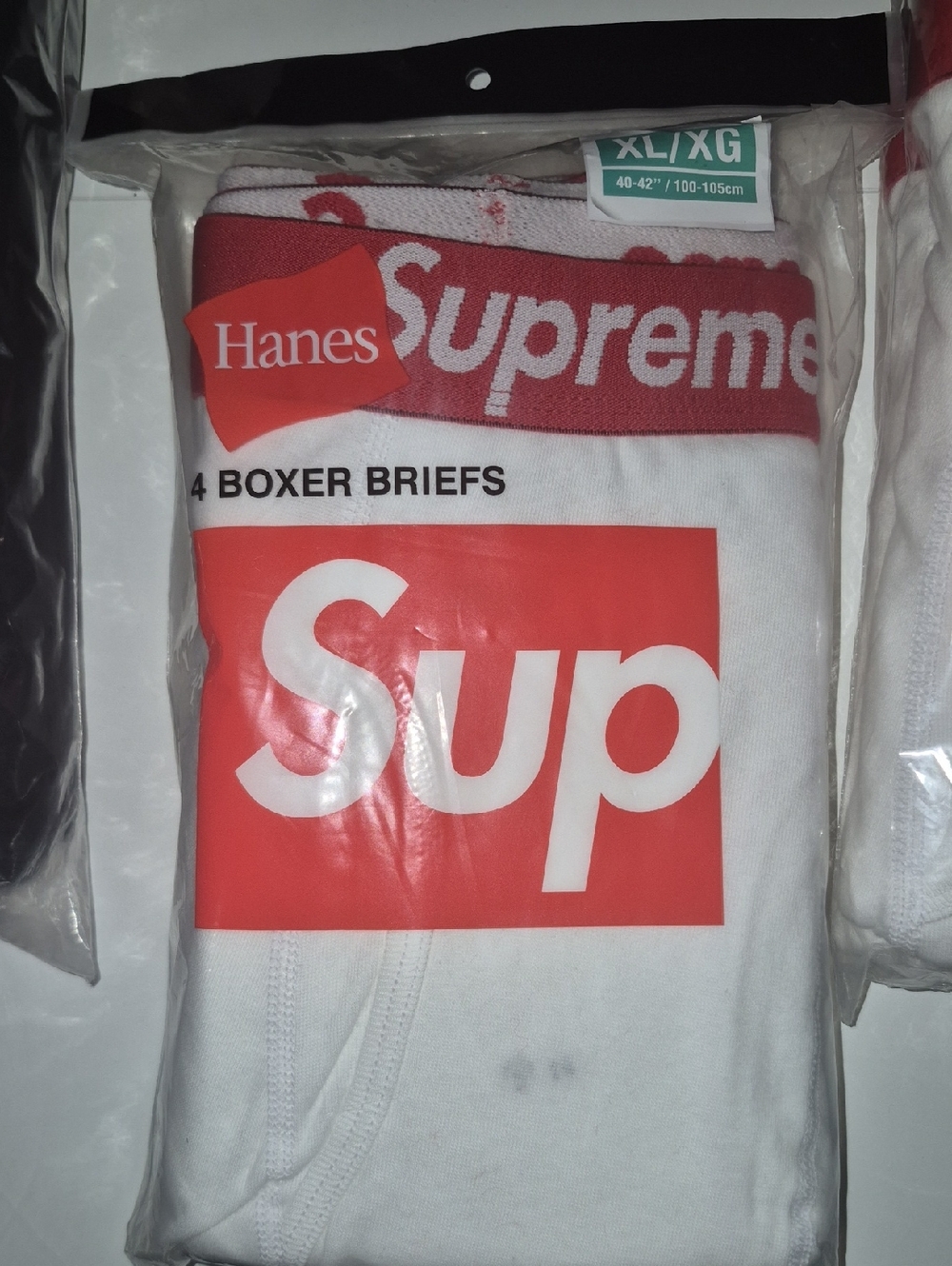 Hanes White Boxer Briefs with Red Waistband